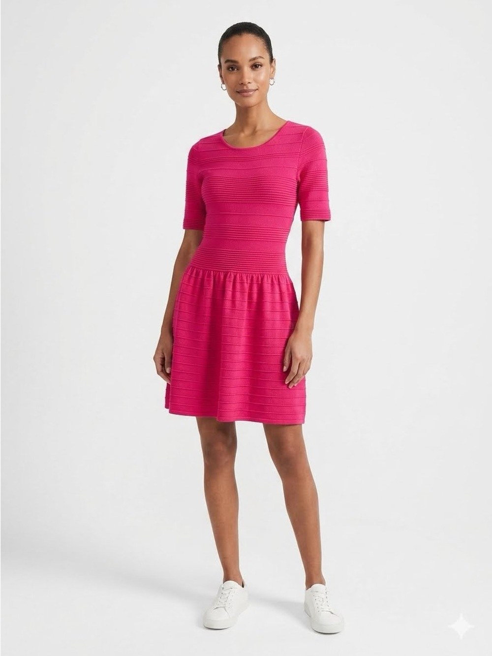 Eliza J Pink Short Sleeve Textured Ribbed Midi Dress Size S